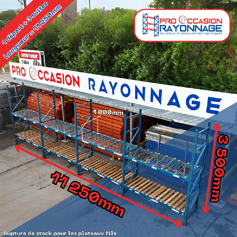 Lot de rayonnages industriels – Provost – Propal – Hauteur 2 100mm, Longueur 11 250mm, Profondeur 1 000mm - Image 1