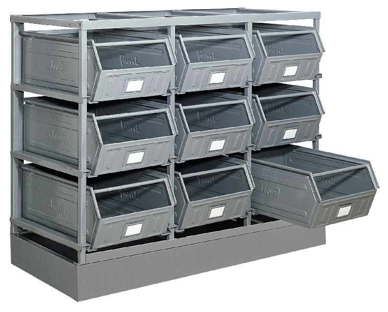 Rack de rangement 9 postes avec bacs métalliques vernis 88 litres – 2702764 - Image 1