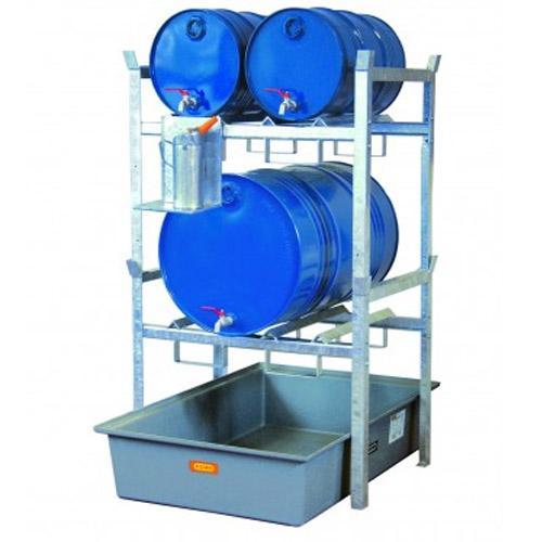 Rayonnage 400 pour 4 fûts de 60 litres ou 2 fûts de 220 litres ou 2 fûts de 60 litres et 1 fût 220 litres – Pour huiles, lubrifiants – CEMO – 7664F - Image 1