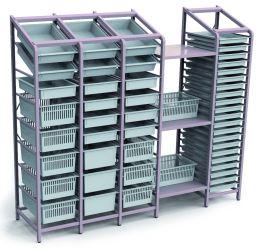 Rayonnage fixe en acier laqué époxy – stockage de modules ISO 600×400 mm – glissières amovibles et pieds réglables - Image 1