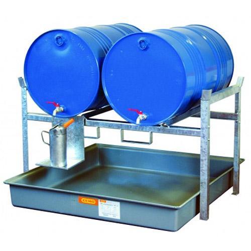 Rayonnage 800 pour 2 fûts de 220 litres – Pour huiles, lubrifiants – CEMO – 7670F - Image 1