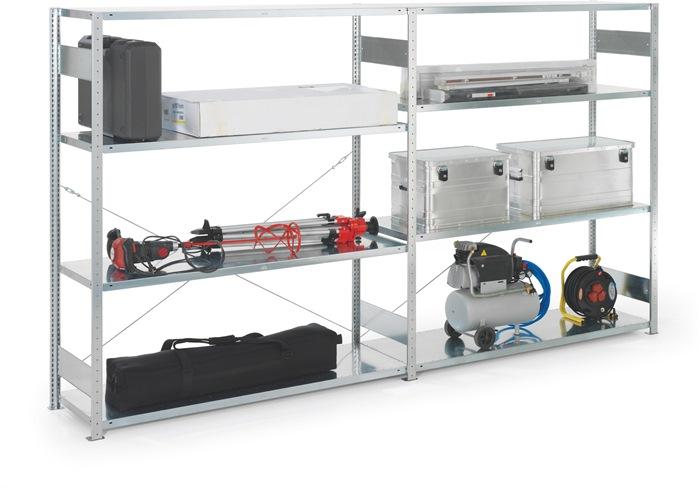 Rayonnage à grands compartiments à emboîter H2000 x L1700 x P500 mm – étagère extension galvanisée argent – 4 supports en acier META - Image 1