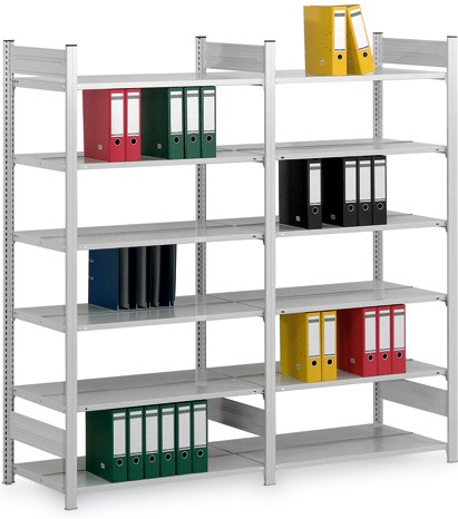 Rayonnage à classeurs double accès – finition laquée – charge 90kg/tablette – modulaire et extensible 1