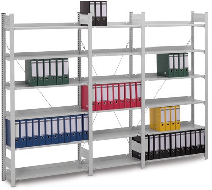 Rayonnage archive à classeurs laqué – simple accès – charge 60kg par tablette, modulable et extensible - Image 1