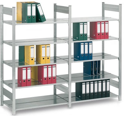 Rayonnage à classeurs zingué double accès – modulaire et extensible – charge 90kg par tablette - Image 1