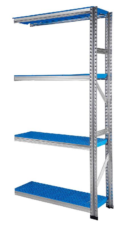 Rayonnage galvaplast bleu l.900 x p.400 mm suivant 4 niveaux – 8800122 - Image 1