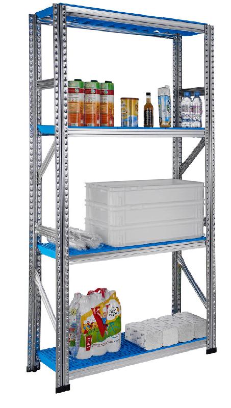 Rayonnage galvaplast bleu l.900 x p.400 mm départ 4 niveaux – 8800121 - Image 1