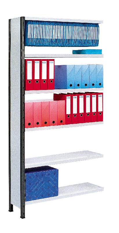 Rayonnage bureau h.2000, kit suivant universel côtés pleins avec tablettes l.970 x p.350 mm – 1602669 - Image 1