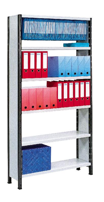 Rayonnage bureau h.2000 universel côtés pleins avec tablettes l.970 x p.350 mm – 1602668 - Image 1