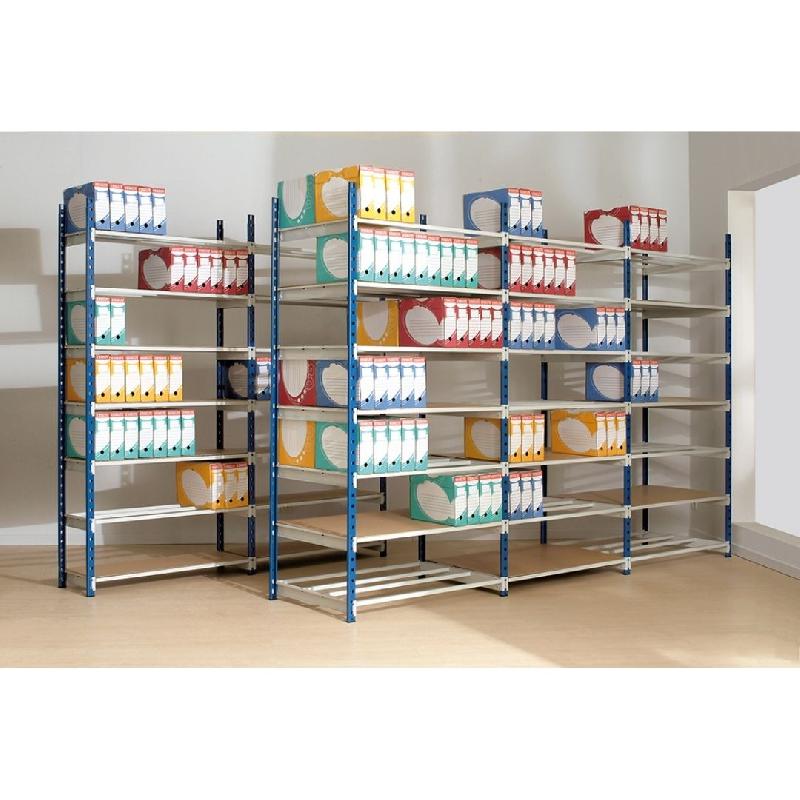 Rayonnage archive – Départ simple ou double – Acier peint époxy bleu et gris, réglage tous les 5 cm - Image 1