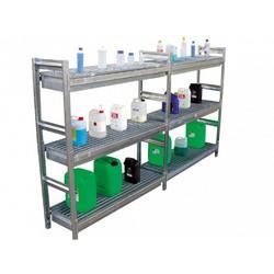 Rayonnage de rétention en acier galvanisé – 320 kg par niveau – 3 niveaux de bacs de rétention 100 L - Image 1