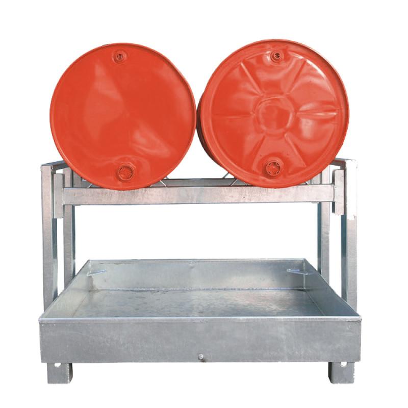 Rayonnage de rétention pour fûts galvanisé 2 fûts - Image 1