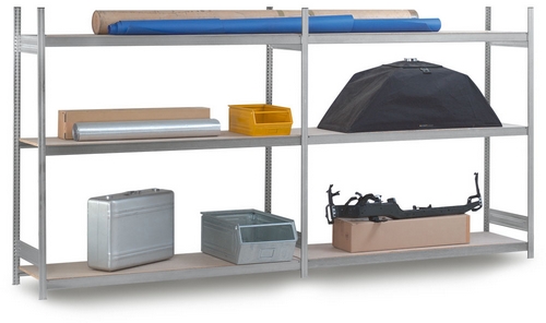 Rayonnage extra-large à plateaux agglomérés – grande largeur – charge 350kg par niveau – modulaire et réglable - Image 1