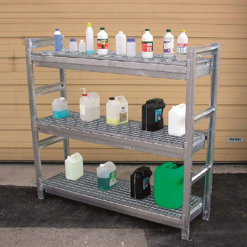 Rayonnage Galvanisé 3 niveaux 1520x460x1800 + 3 caillebotis galva – Vol unit 100L - Image 1
