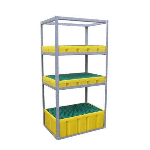 Rayonnage galvanisé – 4 niveaux – Bac de rétention – Espacements de 850 mm, 530 mm et 560 mm - Image 1