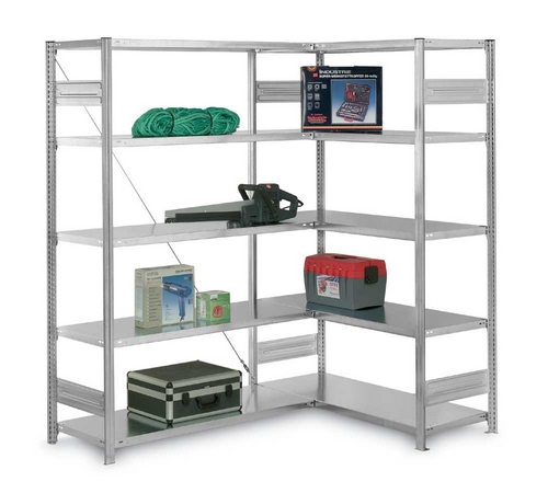 Rayonnage industriel d&rsquo;angle – modulable et extensible – charge admissible 125kg par tablette - Image 1