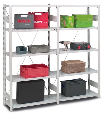 Rayonnage industriel simple accès – finition laquée gris pastel – charge admissible 130-330kg par tablette - Image 1