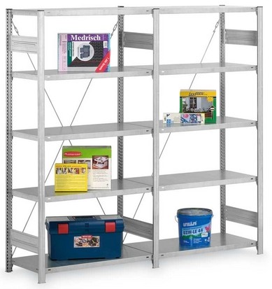 Rayonnage industriel simple face – finition zinguée – charge par tablette 130-330kg – modulaire et extensible - Image 1