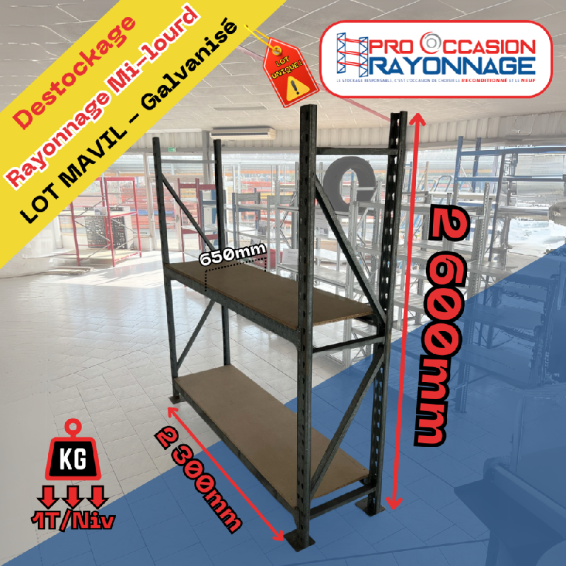 Rayonnage mi-lourd – 6 échelles, 16 niveaux avec plateau bois aggloméré 22mm inclus – MAVIL - Image 1