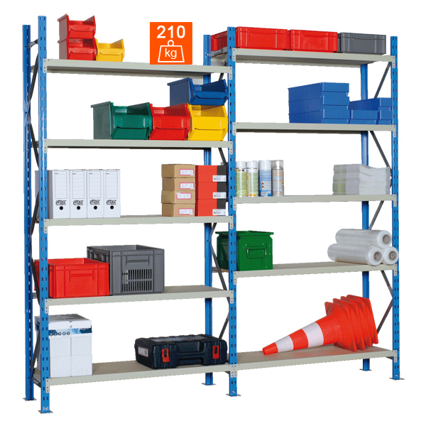 Rayonnage métallique avec des tablettes en bois pour charges légères jusqu&rsquo;à 210 kg par niveau – PROFILPLUS - Image 1