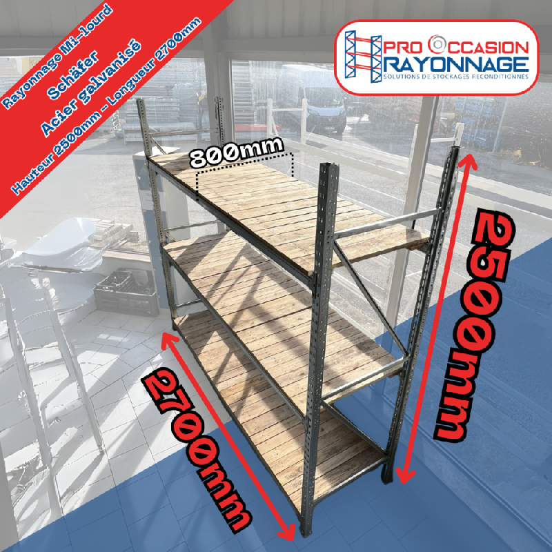 Rayonnage mi-lourd galvanisé – Hauteur 2500mm, Longueur 2700mm, Profondeur 800mm – Schäfer - Image 1