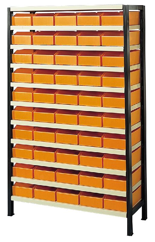 Rayonnage picking avec 50 bacs plastiques oranges 7l – 1602682 - Image 1