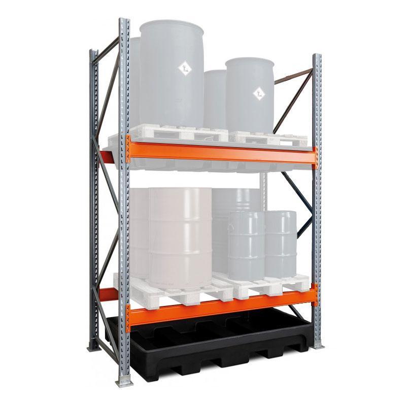 Rayonnage pour CUBI 27/1 100 avec bac de rétention PEMD – Pour huiles, fioul, gasoil, produits chimiques – CEMO – 11466 - Image 1