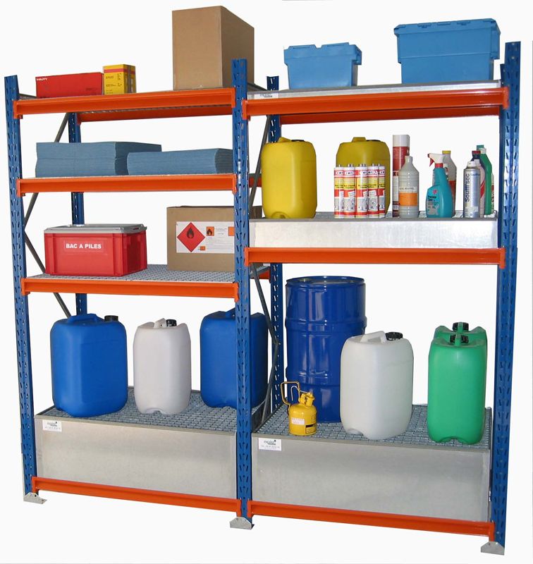 Rayonnage de rétention pour petits bidons ou flaconnage – Stockage sur 3 à 4 niveaux réglables en hauteur - Image 1