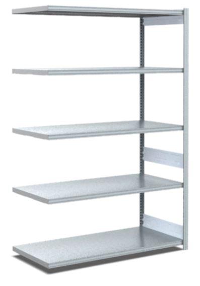 Rayonnage à tablettes automontable EL – Travée d&rsquo;extension – Finition galvanisée – Charge par tablette 100 kg – Dimensions H 2000 x L 1008 x P 624 mm - Image 1