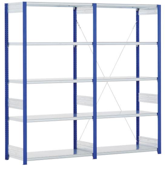 Rayonnage à tablette type EL – charge 100 kg par tablette – montants époxy bleu gentiane RAL 5010 – composants galvanisés - Image 1