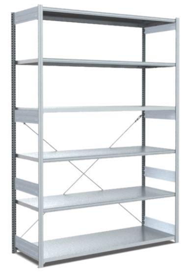 Rayonnage à tablette type L – charge 100 kg par tablette – finition galvanisée – dimensions 2500x1358x624 mm – 6 tablettes - Image 1