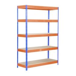 SimonRack Rayonnage industriel, 2000x1000x450 mm, 300 kg au point de flexion, 5 étagères bois, rayonnage garage, Bleu/Orange/Bois- Bricoforte – oran - Image 1