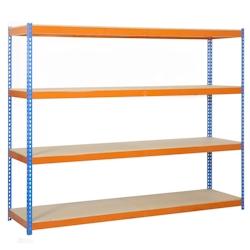 SimonRack Étagères Charge Lourde 2000x1800x450 mm, 4 Niveaux en Bois, 400 kg par Niveau, Structure Acier, Bleu/Orange/Bois – Ecoforte – orange méta - Image 1