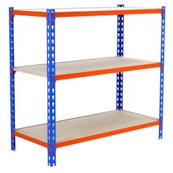 SimonRack Étagères et Rayonnage 900x900x500 mm, 3 Niveaux, Tablettes en Bois, Structure Acier, 150 kg par Niveau, Bleu/Orange/Bois – Maderclick – - Image 1