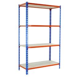 SimonRack Étagères et Rayonnage 1500x900x400 mm, 4 Niveaux, Tablettes en Bois, Structure Acier, 150 kg par Niveau, Bleu/Orange/Bois – Maderclick – - Image 1