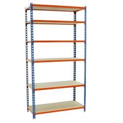 SimonRack Étagères et Rayonnage 2500x900x500 mm, 6 Niveaux, Tablettes en Bois, Structure Acier, 150 kg par Niveau, Bleu/Orange/Bois – Maderclick – - Image 1
