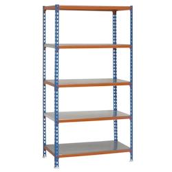 SimonRack Etagère métallique sans vis Simonclick 5 plateaux de 180 kgs par plateau couleur BLEU/ORANGE/GALVA 1800x900x300 mm (haut x largeur x profo - Image 1