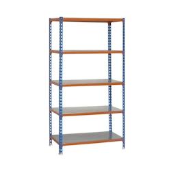 SimonRack Etagère métallique sans vis Simonclick 5 plateaux de 200 kgs par plateau couleur BLEU/ORANGE/GALVA 2000x1100x400 mm (haut x largeur x prof - Image 1