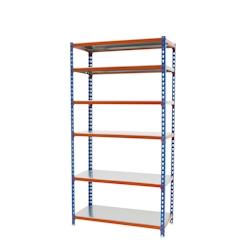 SimonRack Rayonnage métallique, 2500x900x500 mm, 6 niveaux, tablette métallique, 180 kg au point de flexion, Bleu/Orange/Galvanisé – Simonclick – m - Image 1