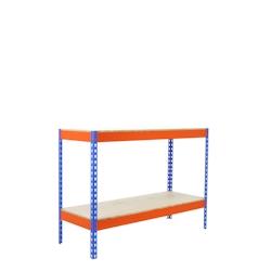 SimonRack Étagères Charge Lourde 900x1500x750 mm, 2 Niveaux en Bois, 600 mmkg par Niveau, Structure Acier, Bleu/Orange/Bois – Simonforte – bleu mét - Image 1