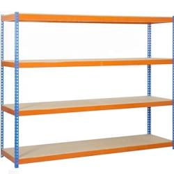 SimonRack Étagères Charge Lourde 2000x1500x900 mm, 4 Niveaux en Bois, 600 mmkg par Niveau, Structure Acier, Bleu/Orange/Bois – Simonforte – orange m - Image 1