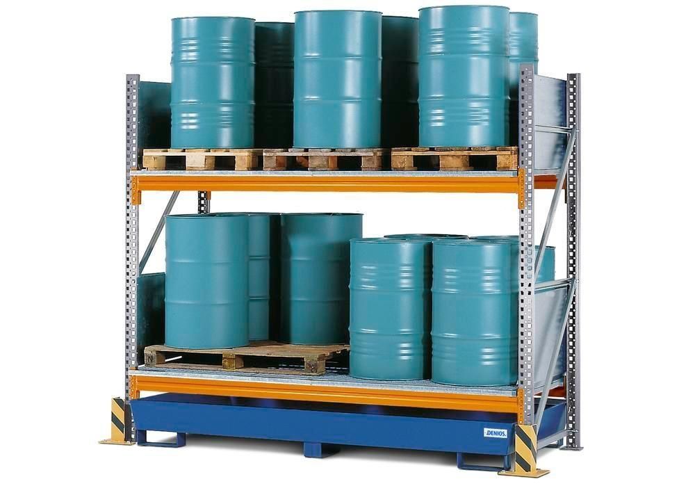 241188W – Rayonnage combi 2 S16-L avec bac de rétention peint – stockage de liquides inflammables et 16 fûts de 200L - Image 1