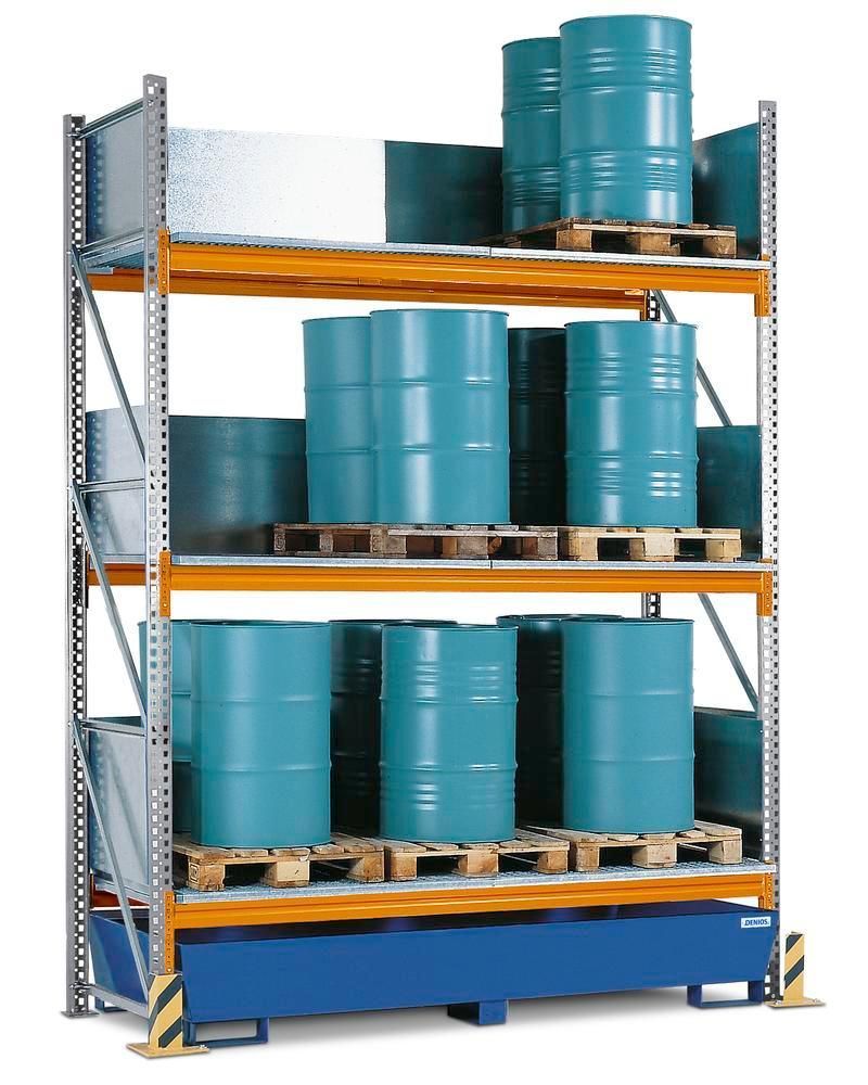 241198W – Rayonnage combi 4 S24-L avec bac de rétention peint – stockage palettes Europe/Chimie avec caillebotis galvanisés - Image 1