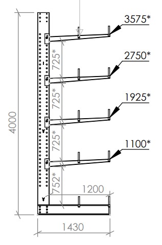 CANTILEVER GALVA OCCASION – 3 colonnes hauteur 4000 mm et 12 bras de 1200 mm époxy - Image 1