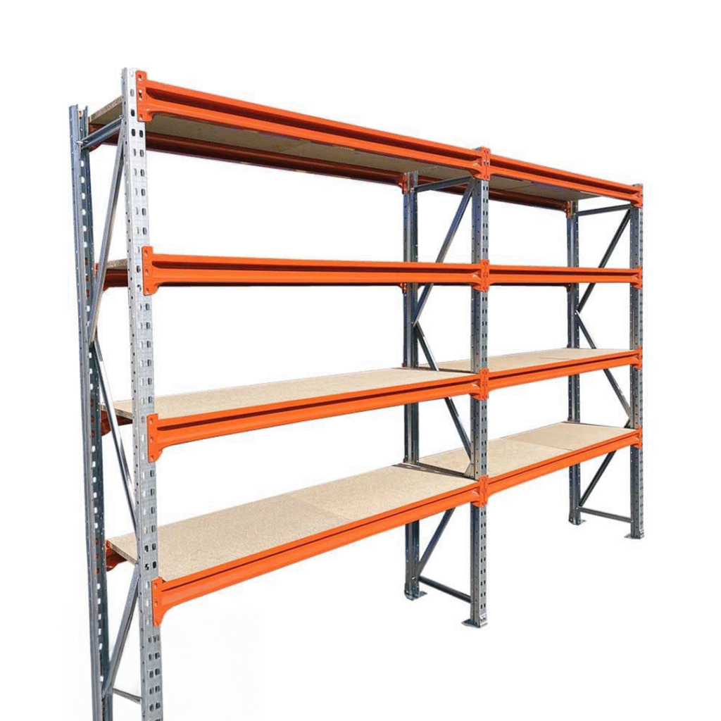Rayonnage mi-lourd d’occasion – rack mi-lourd pour stockage de pneus, bidons et pièces automobiles - Image 1