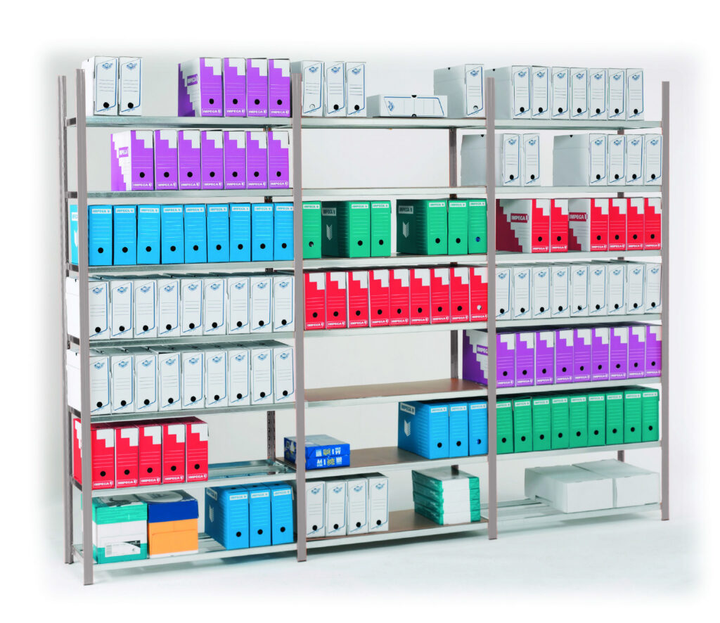 Rayonnage Archives Icare 2200mm 7 Tablettes L 970/1240mm – 350/700mm – gris RAL 7037 - Image 1