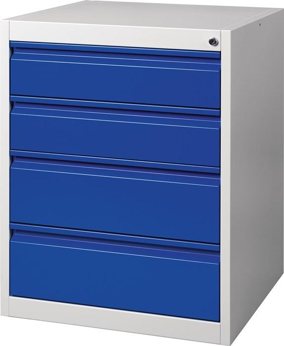 Armoire à tiroirs BK 600 – H800 x L600 x P600 mm gris/bleu – 4 tiroirs à extraction simple - Image 1