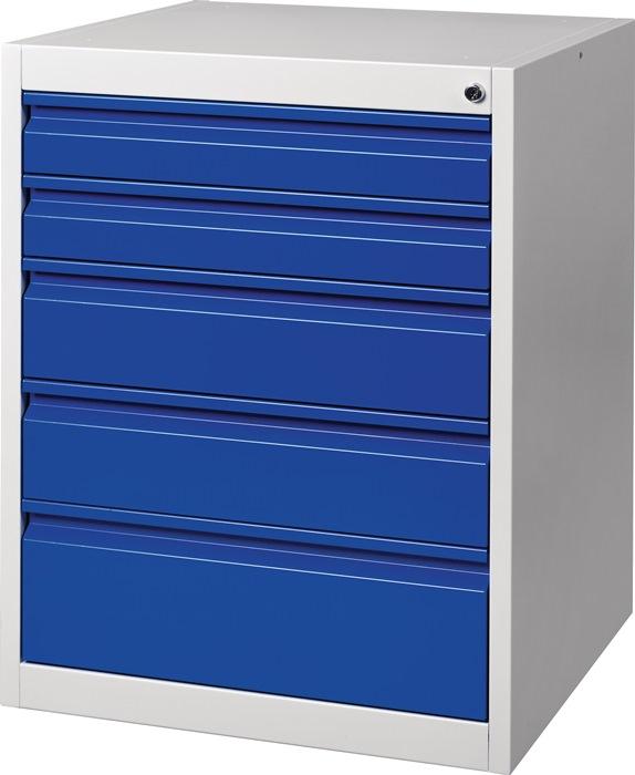 Armoire à tiroirs BK 600 – H800 x l600 x P600 mm – Gris/Bleu – 5 tiroirs à extraction simple 90% – Charge 80kg - Image 1