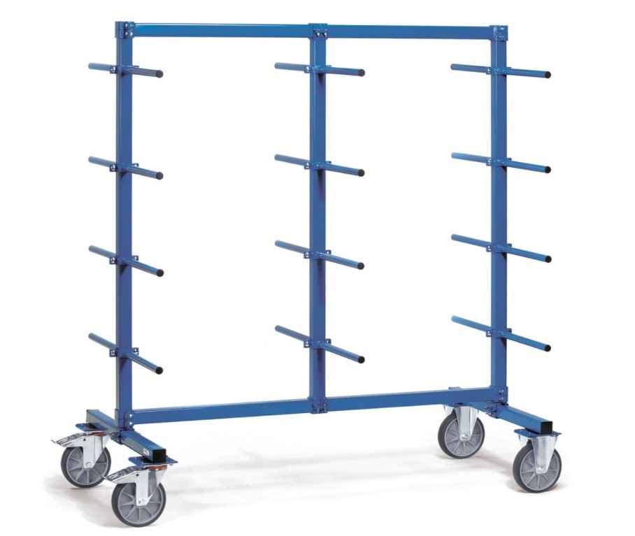 Chariot cantilever charges longues VAFE4624 – barres réglables en hauteur, 24 barres de portée, 500 kg charge totale - Image 1