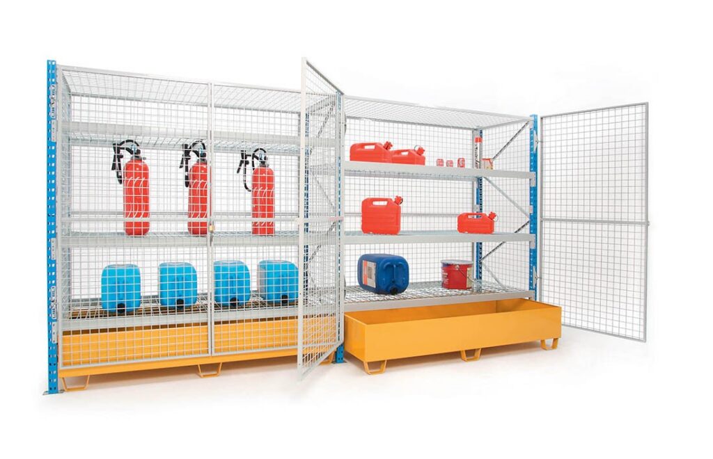 Rayonnage métallique EPSIVOL RETENTION GRILLAGE – bac de rétention 375 litres, 2 ou 3 niveaux - Image 1